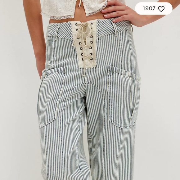 We The Free Denim - Smooth Sailing Cropped Jeans Striped Lace-Up High-Waisted Pants Size 26